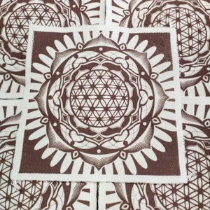 Flower of Life patches made from up cycled t shirt material hand pulled screen printed patch for clothing and accessories, art by BlobdogCo