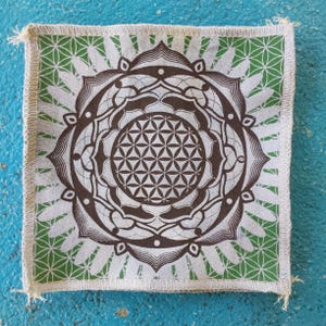 Lotus Flower Patch - Sacred Geometry Screenprint on Recycled Tie Dye
