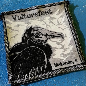 Handmade Vulture Patch: Upcycled T-Shirt Material, Screen Printed