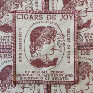 Victorian Ad Lady Screen Print Patch: Cigars de Joy Sew-On Applique