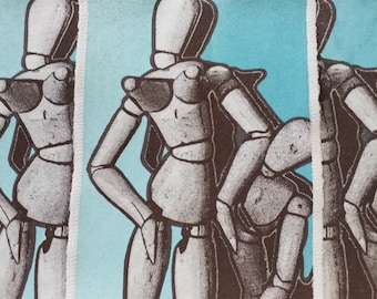 Handmade Mannequin Patch: Screen Print Fabric Applique sew on clothes