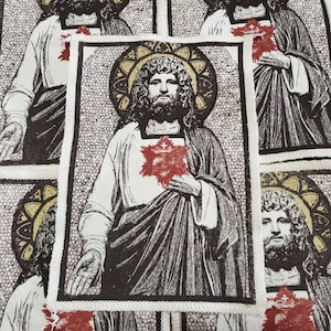 Sacred Heart Jesus Patch: Screen Print on Recycled Fabric