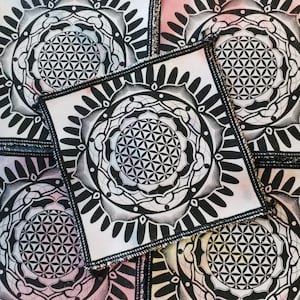 Sacred Geometry Patch: Handmade Mandala Art on Recycled T-Shirt