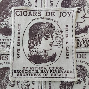 Apothecary patch: Joy's Cigars sew on applique for clothing and acessories