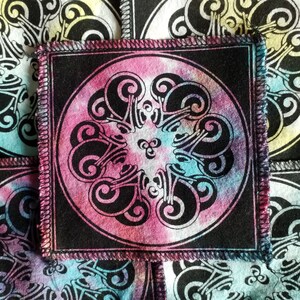 Screen Printed Violin Fabric Patch: Upcycled Tie Dye Art (4.75 inch)