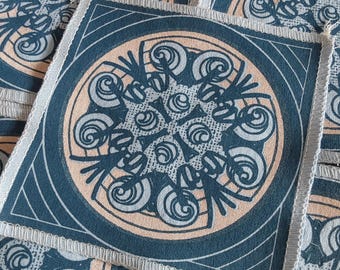 Screen Print Fabric Patch: Mandala Design on Recycled cotton T-Shirt material