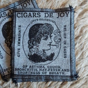 Victorian Ad Lady Screen Print Patch: Cigars de Joy Sew-On Applique