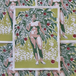 Snake goddess patch: screen printed made from recycled t shirts by Blobdog Company