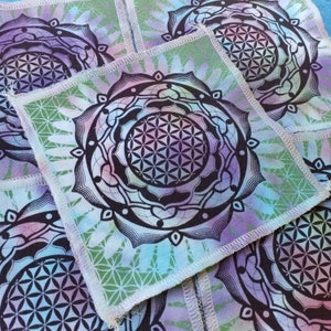 Flower of Life Patch: Screen Print on Recycled Tie-Dye Fabric