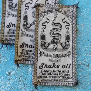Patch de serigrafia com óleo de cobra - Publicidade vintage (2,5 x 5 polegadas)