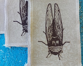 Handmade Cicada Screen Print Patch: Recycled T-Shirt Applique