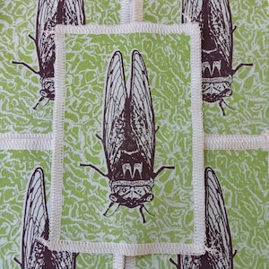 Cicada patch: screen printed made on recycled tshirt material for clothing projects by blobdogCo