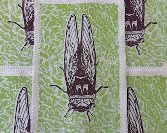 Cicada patch: screen printed made on recycled tshirt material for clothing projects by blobdogCo