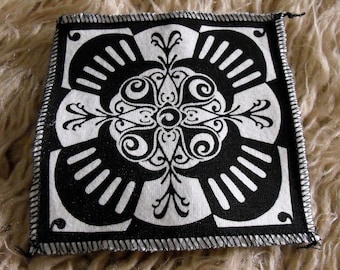 Screen Printed Art Patch: Mandala Design on Recycled Fabric