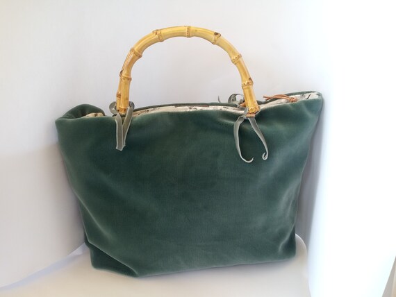 Borsa in Velluto Con Manici Bamboo Velvet Shopper Natural | Etsy