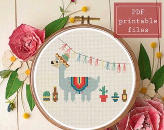 Cute party llama funny cross stitch pattern! Instant download PDF