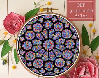 Stained glass cross stitch pattern, instant download! PDF