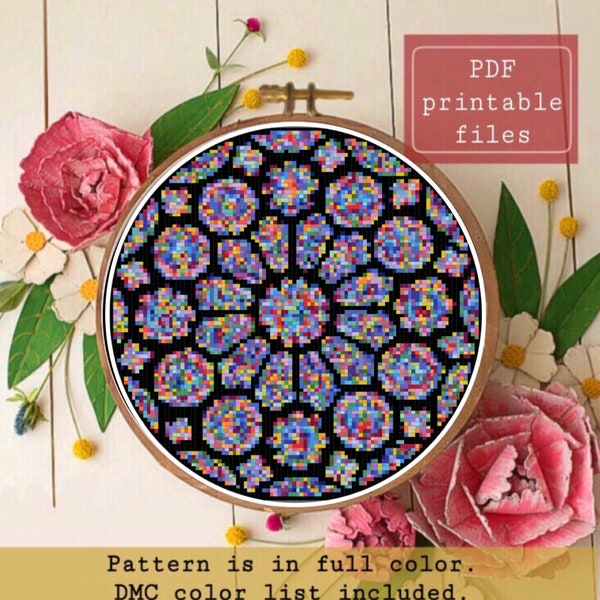Stained glass cross stitch pattern, instant download! PDF