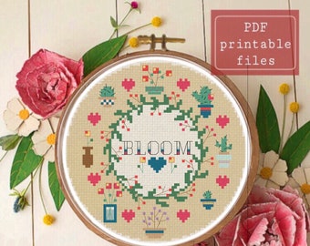 Bloom cactus cross stitch pattern! Instant download PDF