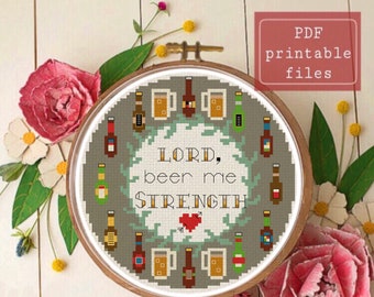 Lord beer me strength funny cross stitch PATTERN! Instant download PDF