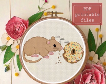 Mouse and doughnut cute cross stitch PATTERN! Instant download PDF