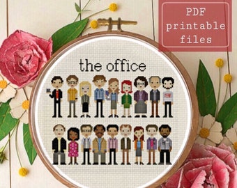 Office inspired cast line up cross stitch PATTERN instant download