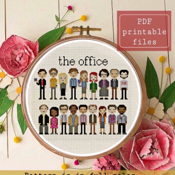 Office inspired cast line up cross stitch PATTERN instant download