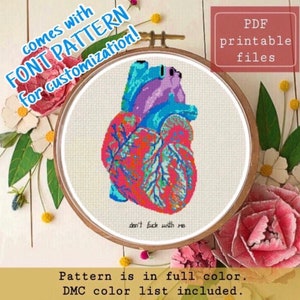 Cuore biologico divertente SCHEMA moderno punto croce PERSONALIZZABILE! Punto semplice Samwise