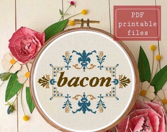 Fancy bacon funny modern cross stitch PATTERN! Pdf instant download Pdf  Samwise Simple Stitch