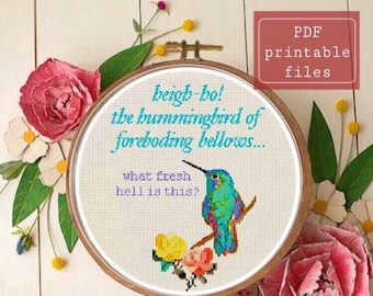 Hummingbird of foreboding What Fresh Hell is this funny modern subversive cross stitch PATTERN! Instant download PDF  Samwise Simple Stitch