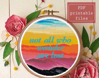 Not all who wander are lost quote mountain sunset cross stitch PATTERN! Instant download PDF  Samwise Simple Stitch