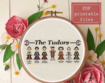 The Tudors dynasty King Henry and six Wives funny cross stitch PATTERN! Instant download  Samwise Simple Stitch
