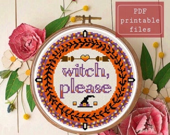 Witch, please Halloween subversive funny cross stitch PATTERN! Instant download PDF  Samwise Simple Stitch