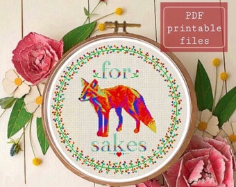 For fox sakes funny subversive cross stitch PATTERN! Instant download PDF  Samwise Simple Stitch