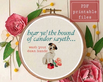 Bathroom/kitchen hound of candor funny wash your damn hands modern cross stitch PATTERN! Instant download PDF  Samwise Simple Stitch
