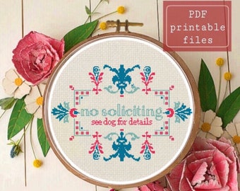 No Soliciting (see dog for details) funny cross stitch PATTERN! Instant download PDF  Samwise Simple Stitch