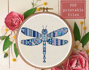 Colorful dragonfly cross stitch PATTERN! Instant download PDF  Samwise Simple Stitch