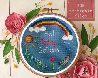 Rainbow clouds Not today Satan funny cross stitch PATTERN! Instant download PDF  Samwise Simple Stitch