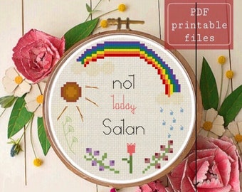 Rainbow clouds Not today Satan funny cross stitch PATTERN! Instant download PDF  Samwise Simple Stitch