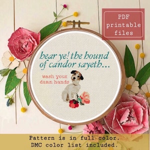 Bagno/cucina segugio di candore divertente lavati le tue dannate mani moderno SCHEMA punto croce! Download immediato PDF Samwise Simple Stitch