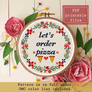 Ordiniamo un divertente PATTERN a punto croce per la pizza! Download immediato Samwise Simple Stitch