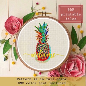Ananas Arcobaleno Benvenuto SCHEMA moderno per punto croce! Download immediato pdf Samwise Simple Stitch