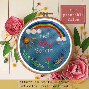 Rainbow clouds Not today Satan funny cross stitch PATTERN! Instant download PDF  Samwise Simple Stitch
