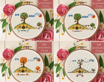 Shire four seasons FOUR cross stitch PATTERNS! Instant download PDF
