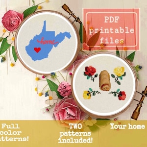 West Virginia and Pepperoni roll funny modern cross stitch PATTERNS! Instant download PDF  Samwise Simple Stitch