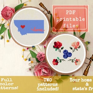 Montana state and huckleberry modern cross stitch PATTERN! Instant download PDF  Samwise Simple Stitch