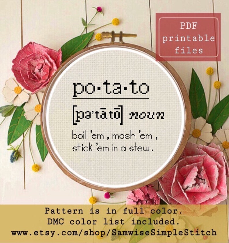 Potato Samwise quote, Cross Stitch PATTERN instant download  Samwise Simple Stitch