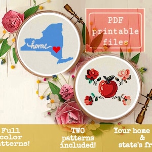 New York State and fruit modern cross stitch PATTERNS! PDF instant download  Samwise Simple Stitch