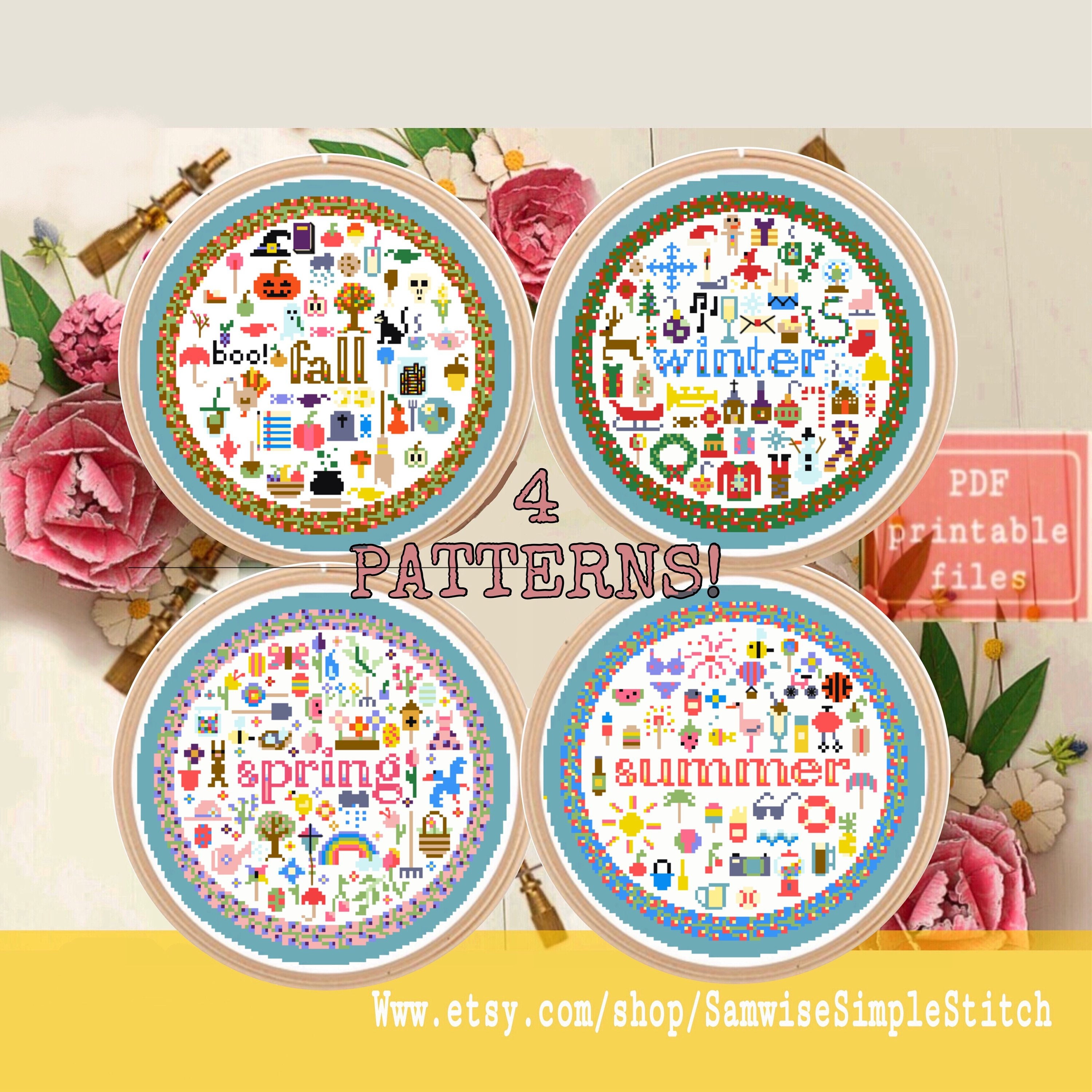 Four Seasons Cute Cross Stitch PATTERN! Instant Download PDF Samwise ...