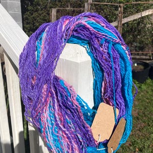 Handspun Wool Blue and Purple Yarn for Knitting, Crochet, Weaving and Crafts